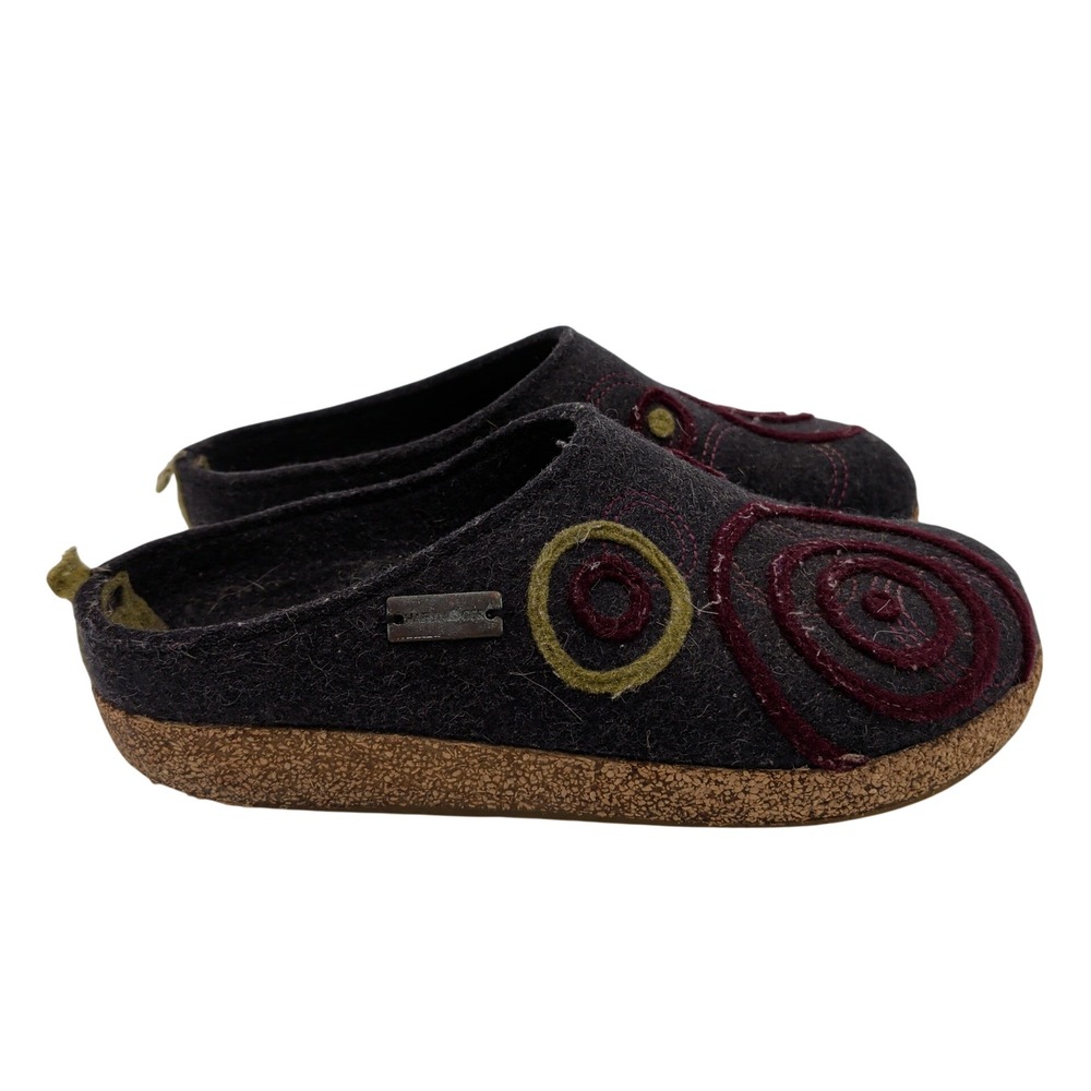 Haflinger Grizzly Wool Clogs Charcoal Gray Swirl Embroidery Women EU 36 US 5-5.5